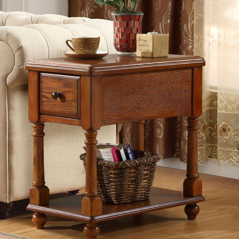 森美人美式实木沙发边几角几简约边柜茶几迷你小方桌客厅电话桌边桌家具 超大号棕色（450*900*680）