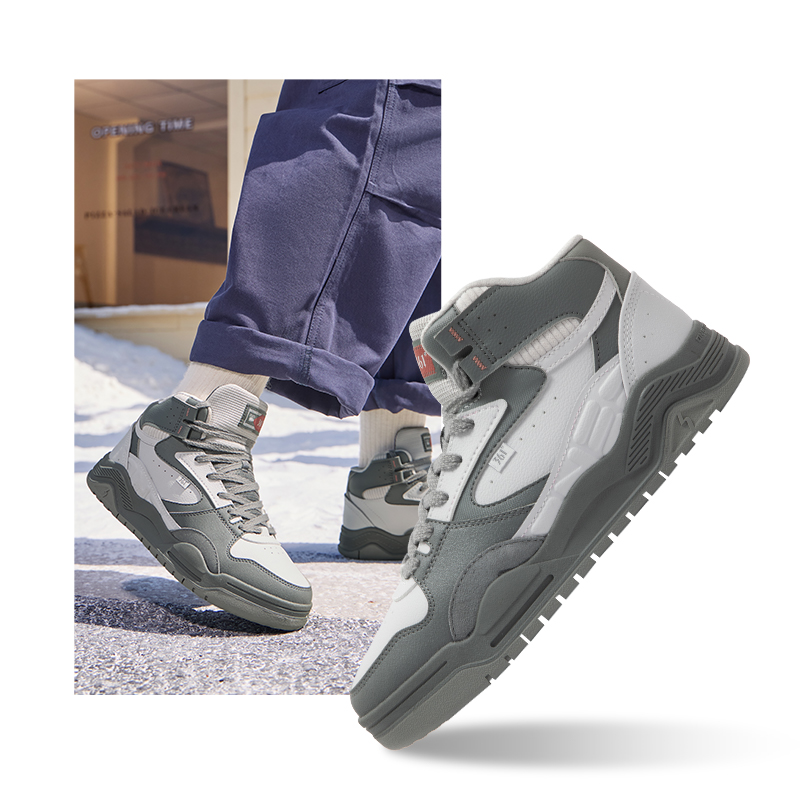 361°女鞋运动鞋冬季新款加绒鞋保暖休闲鞋子大棉鞋高帮板鞋女 薄雾灰/石墨灰 36码