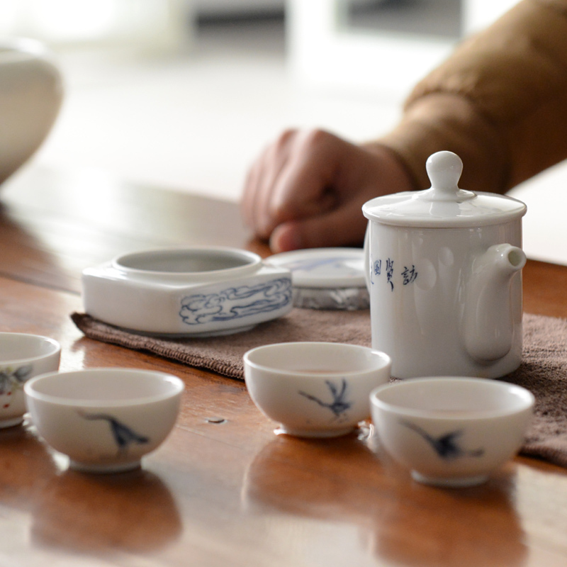 古镇陶瓷 景德镇旅行便携功夫茶具套装茶杯高白瓷企业定制刻字logo 茶旅套问贤图