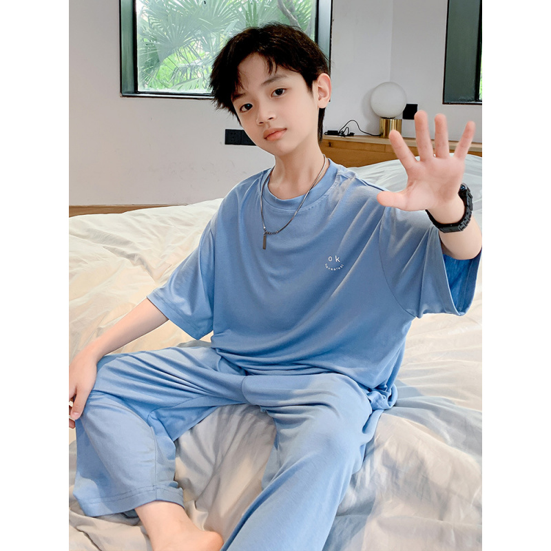 儿童装男童睡衣夏装家居服套装夏季薄款纯棉中大童夏款男孩空调服