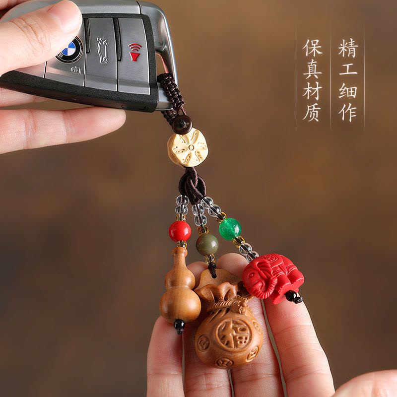 菩提钱袋桃木葫芦钱袋钥匙扣朱砂象汽车钥匙挂件菩提福袋男女情侣