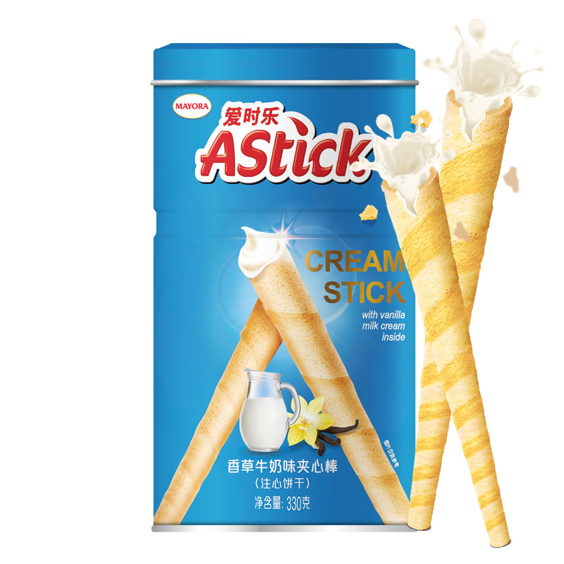 爱时乐(Astick) 注心饼干 零食 威化卷心酥香草牛奶味330g 休闲零食 办公室零食(新老包装交替发货)高清大图