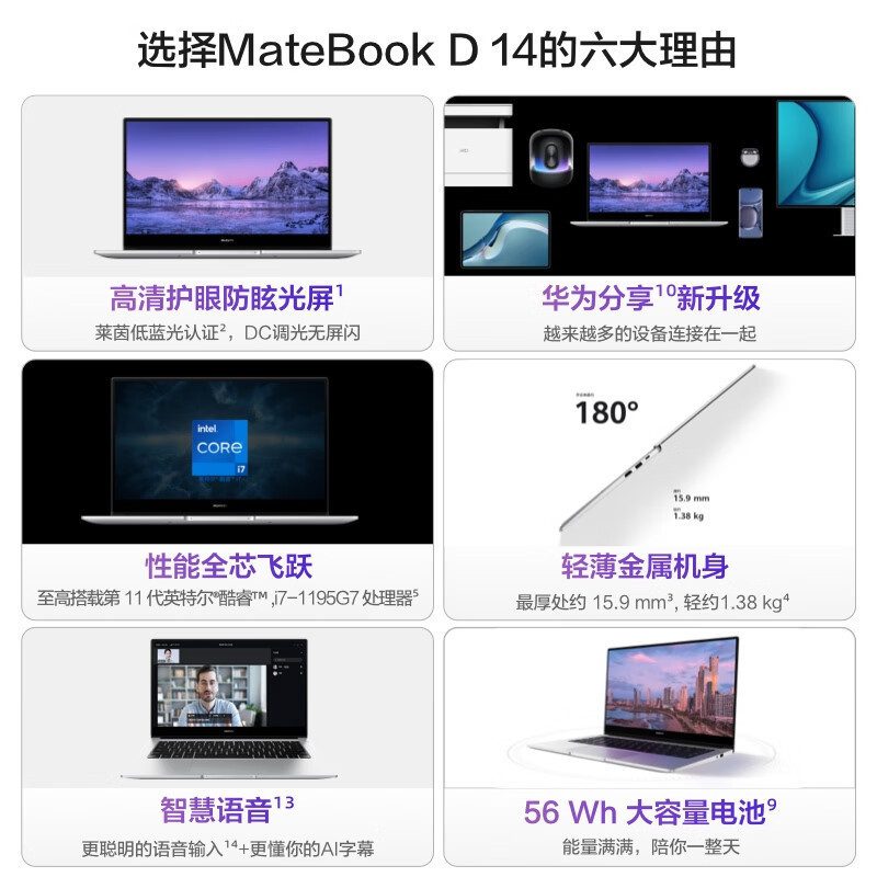 华为(Huawei)MateBook D14 酷睿 I5-1155G7 16GB 512GB 集成显卡 14英寸