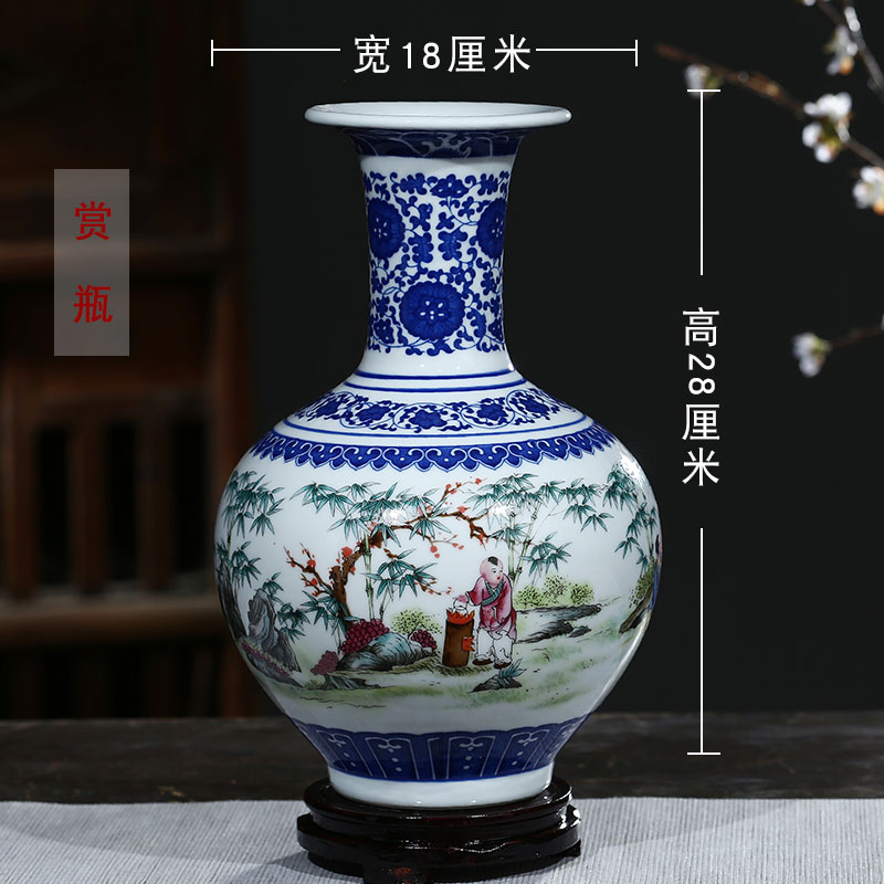 景德镇陶瓷摆件仿古青花瓷花瓶插花器富贵竹家居客厅电视柜装饰品收纳袋 三维工匠 葫芦瓶