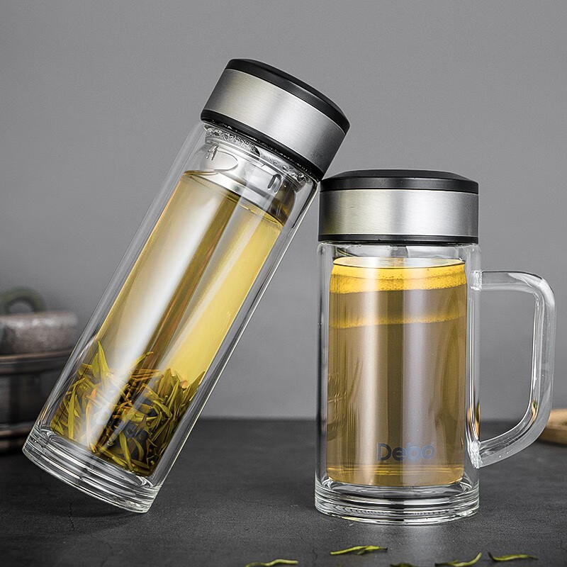 德铂DEP-743 360ml/320ml 304医用不锈钢、高硼硅玻璃 商务茶滤 套 玻璃杯