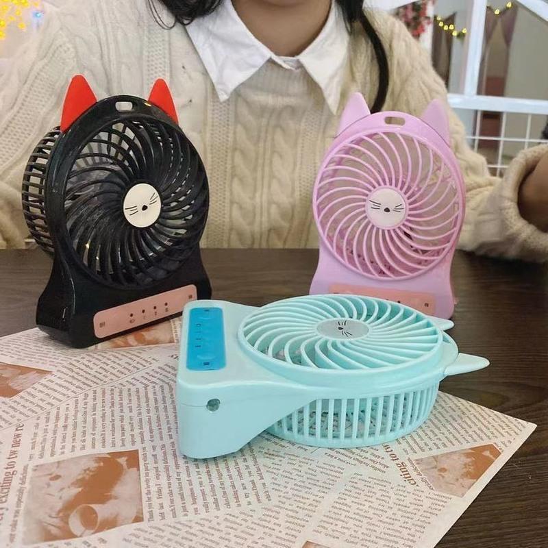 兔儿款蓝 带夜灯+充电线-续航1-2小时 手持风扇小风扇充电迷你小风扇便携随身学生宿舍可爱桌面静音风扇