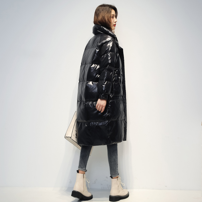 雅鹿羽绒服2020新款冬季韩版亮面翻领中长款过膝修身防寒厚外套DS