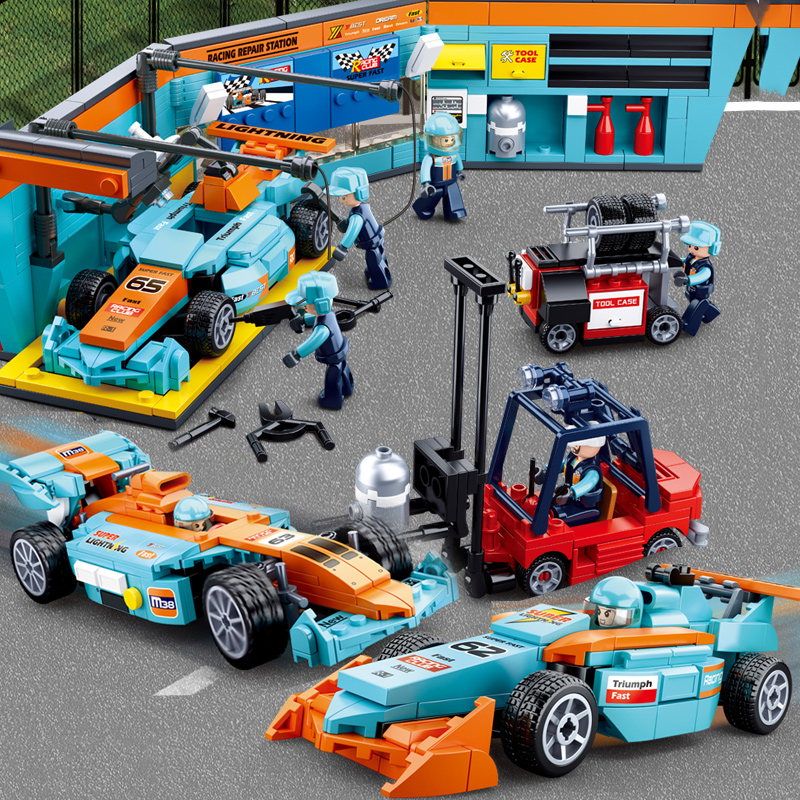 小鲁班小颗粒拼装积木f1赛车运输车6岁以上男孩拼插玩具 f1极光维修站