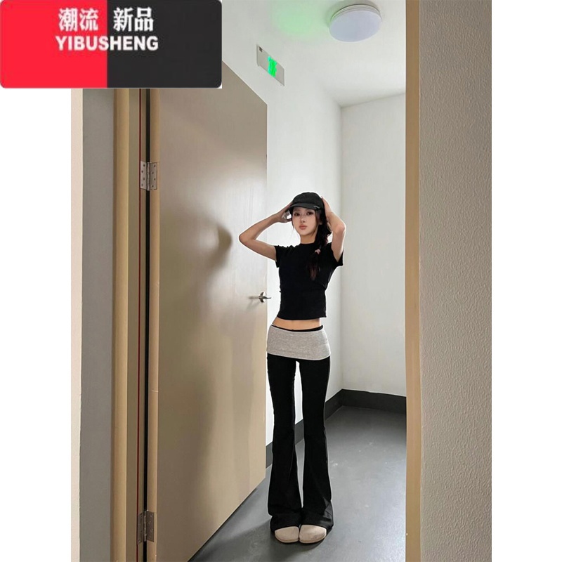 YIBUSHENG美式辣妹低腰微喇叭休闲裤女季2024新款薄款设计感小众阔腿裤子