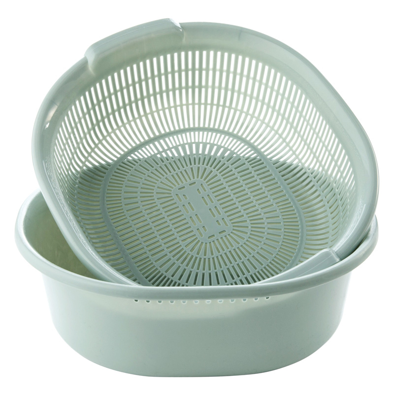 素色双层洗菜盆厨房圆形沥水盆塑料家用水果篮沥水篮洗菜盆子漏盆