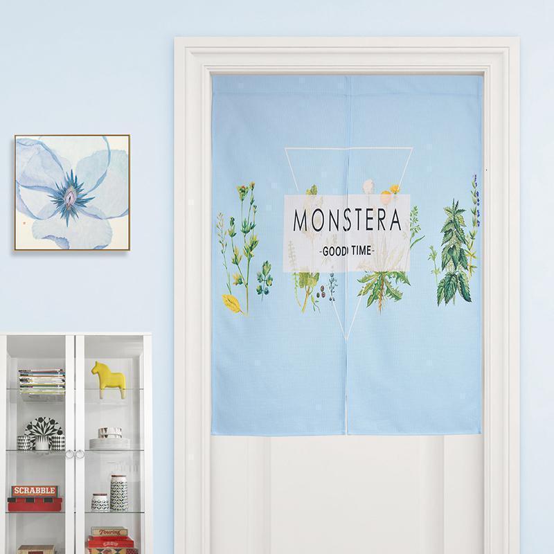 家柏饰(CORATED)简约北欧帘隔断帘客厅现代装饰清新布艺卧室厨房整分片帘 草木集门帘 分片式宽80X高120cm