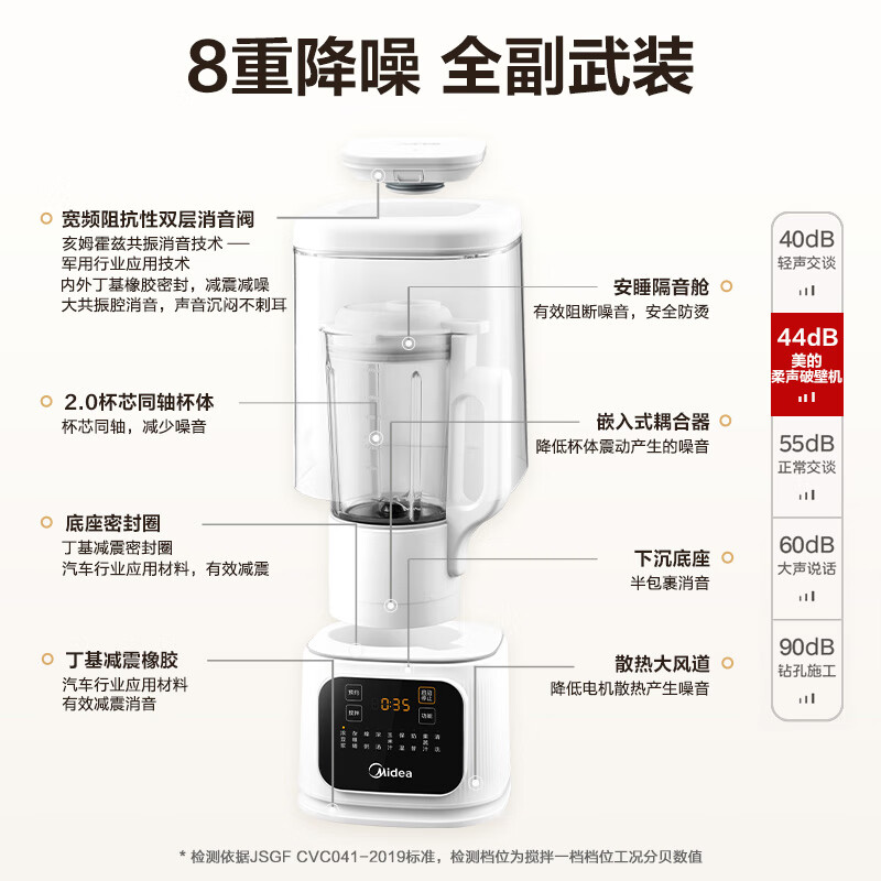 美的(Midea)安睡静轻音破壁机MJ-PB40D53家用多功能智能预约自清洗豆浆机榨汁机早餐机料理机辅食机低音降噪高清大图