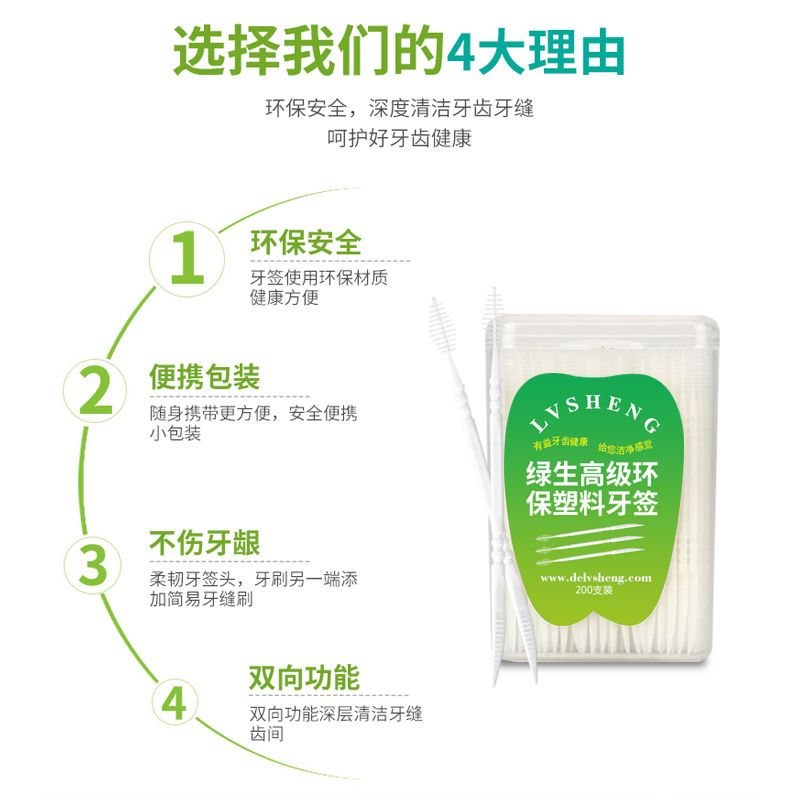 绿生牙缝刷牙签刷软毛便携式超细家庭装一性次塑料安全剔牙餐厅线 1盒[家庭装]200支 颜色随机发