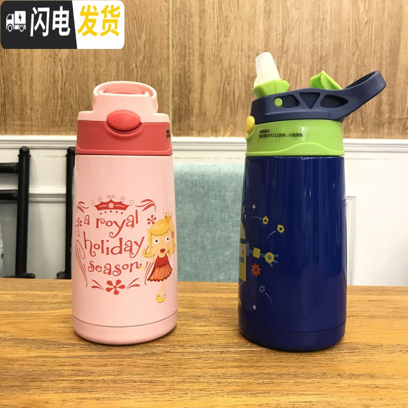 三维工匠卡通儿童保温杯带不锈钢水壶幼儿园宝宝小学生防摔水杯子 小靓仔(黄色)+黄色杯套高清大图
