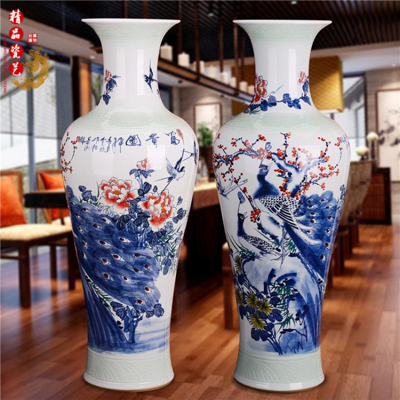 器花瓶手绘粉彩花开富贵1米落地现代客厅家居大号摆件 三维工匠 1.4米花开富贵高清大图