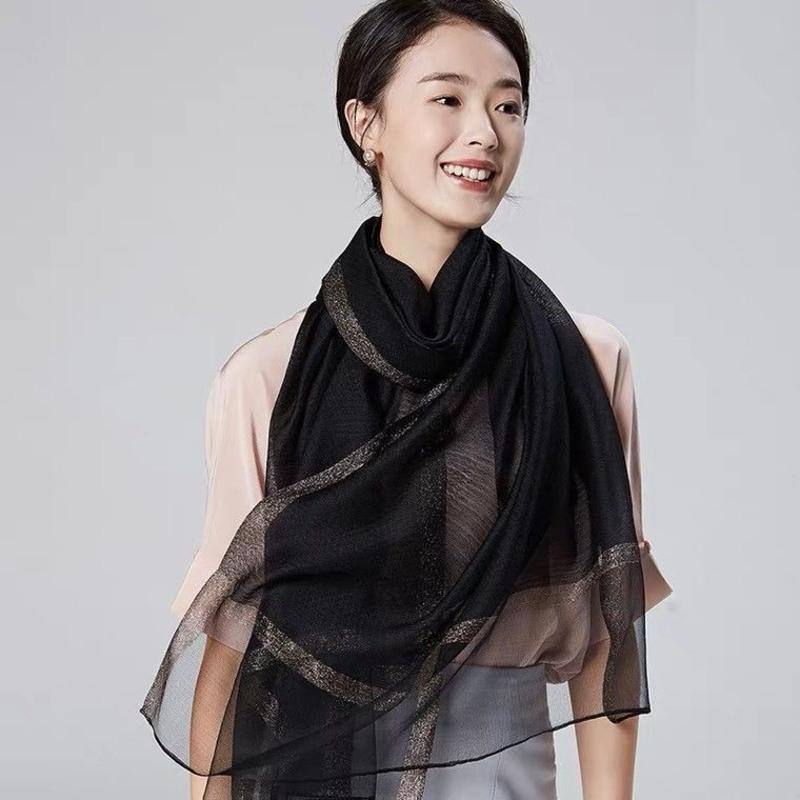 酒红-金边 70*190 秋冬桑蚕丝丝巾精品真丝羊毛围巾女高档洋气百搭披肩时尚保暖纱巾