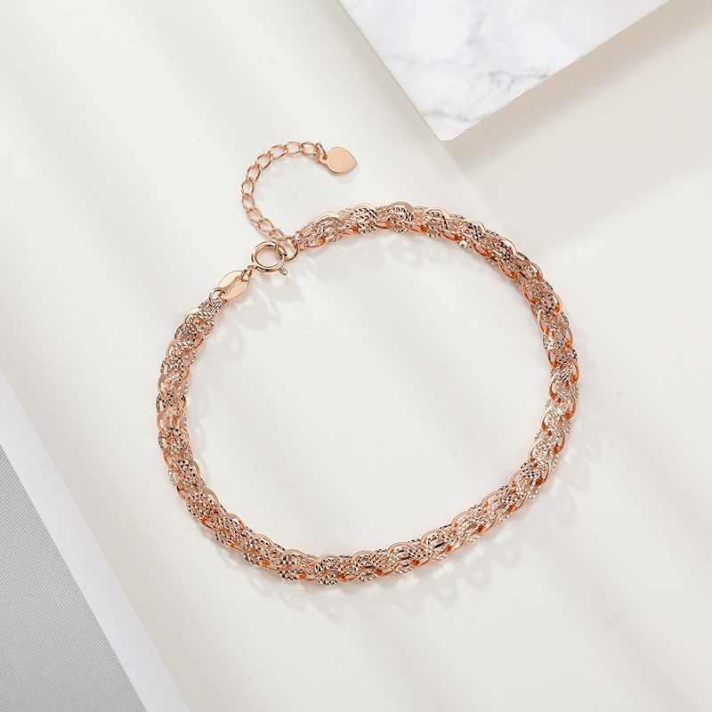 潮宏基心意交织红18k金手链玫瑰金彩金手饰女送女友礼物fq