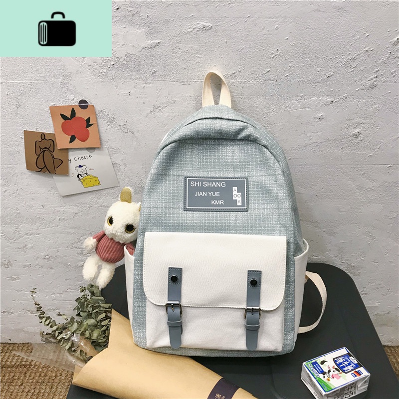 书包女韩版高中原宿ulzzang初中生中学生大容量2020年新款双肩包NEW LAKE 蓝色（带挂件）