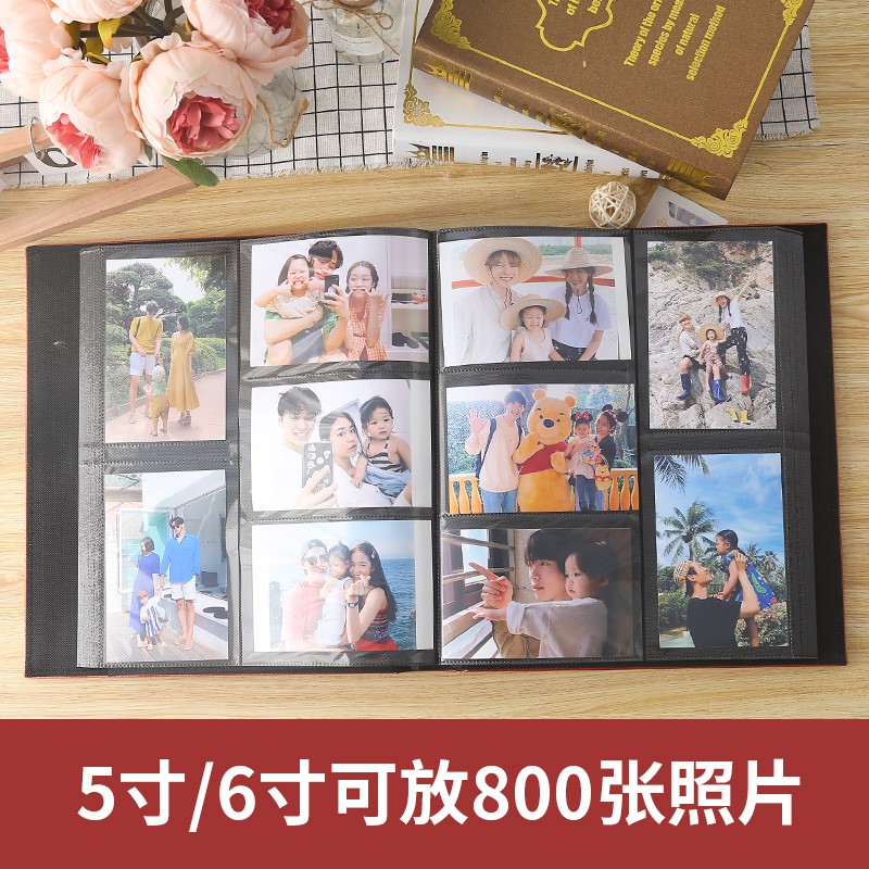 丨相册本纪念册插页式大容量家庭影集5寸6寸800张皮质过塑 三维工匠 殷红色(6寸800张)高清大图