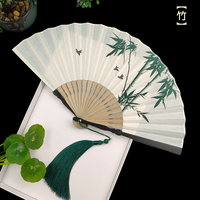 7寸中国风扇子折扇复古风男女汉服夏季随身折叠扇子古典棉麻竹扇23