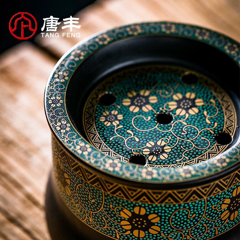 家柏饰(CORATED)陶瓷简约建水家用复古茶水缸茶桶功夫渣缸堆花鎏金功夫茶盂Z