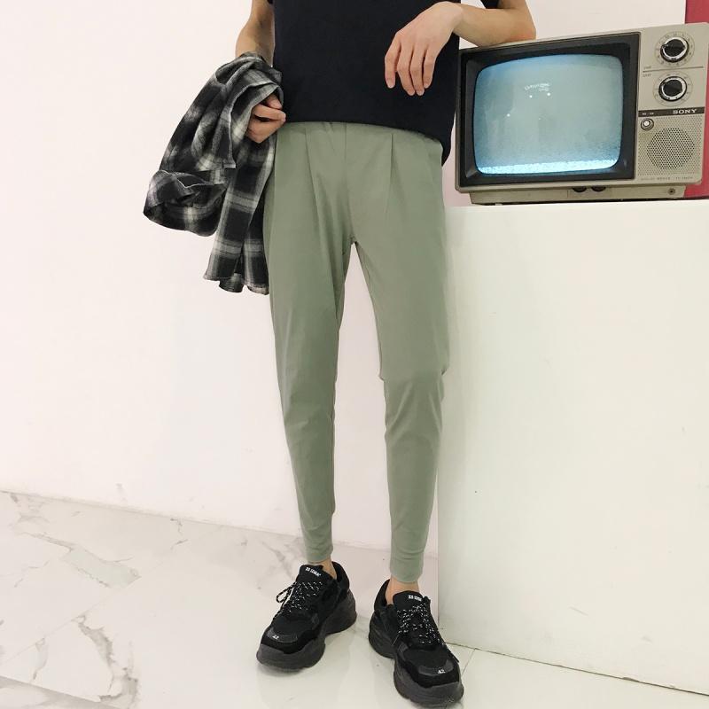 春夏弹力束脚九分裤男韩版气质哈伦裤修身小脚裤青少年百搭休闲裤