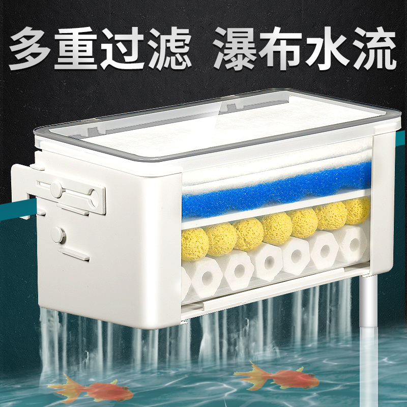 鱼缸滴流盒水幕过滤盒上置三合一过滤器龟缸乌龟低水位净水器上滤高清大图