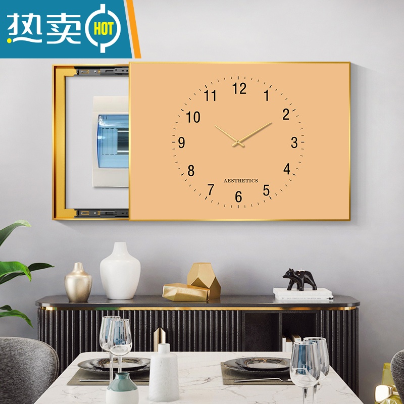 敬平推拉式电表箱装饰画带钟表纯色现代简约电闸配电盒遮挡箱时钟挂画高清大图