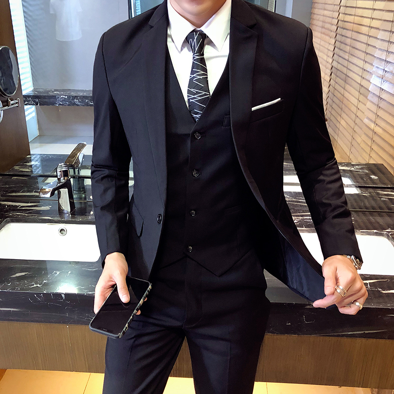 骄克雄狮jankeleone男士西服套装三件套中青年韩版新郎结婚正装单西