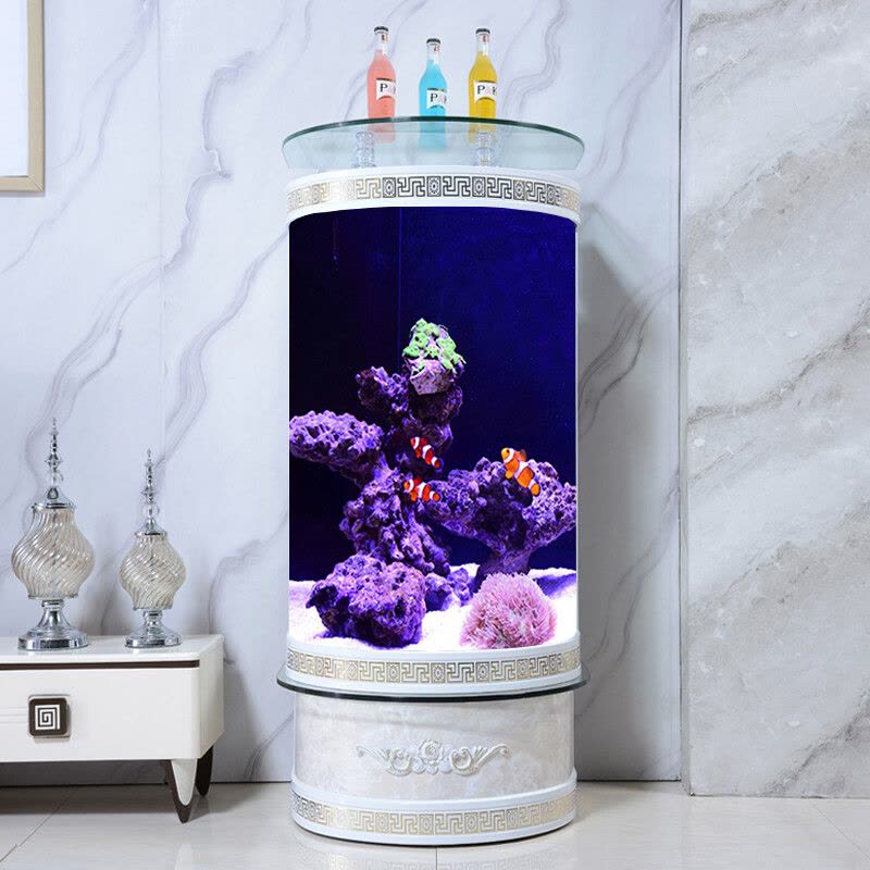 鱼缸客厅小型家用造景落地半圆形玻璃鱼缸水族箱生态免换水轻奢新款立式圆柱形鱼缸图片