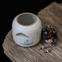 博为 茶叶罐大号小号密封罐普洱醒茶罐存储罐家用陶瓷茶罐 独钓寒江(约可装茶叶80g)