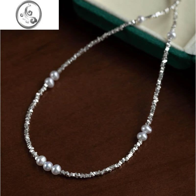 JiMi碎银几两珍珠项链女冷淡风小众设计感高级锁骨链时尚轻奢银银颈链图片