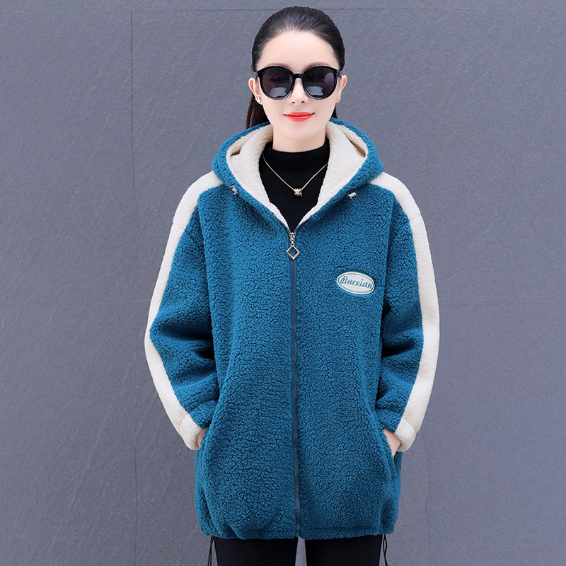 均妮颗粒摇粒绒卫衣外套女秋冬加绒加厚宽松连帽百搭妈妈休闲运动上衣