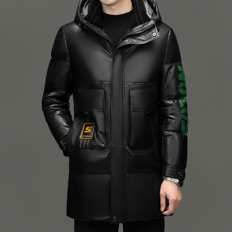 免费试穿男士真皮皮衣海宁加绒加厚绵羊皮外套狐狸毛领爸爸装中老年皮夹克海宁真皮绵羊皮 175/88A 2436黑色羽绒真皮
