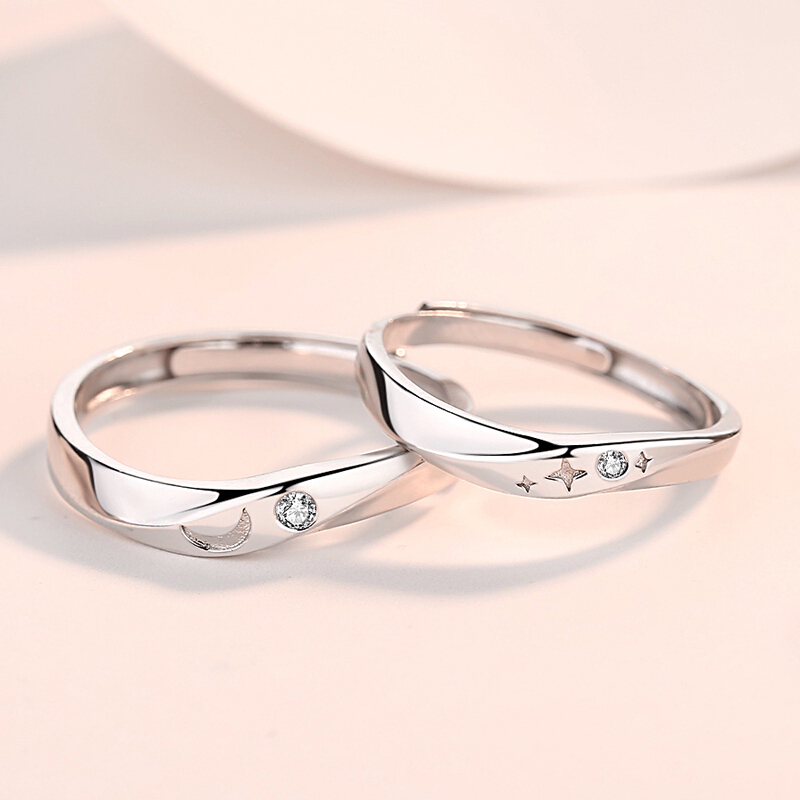 聚福品珠宝不离不弃&星月相伴单戒纯银戒指足银999男女生日礼物