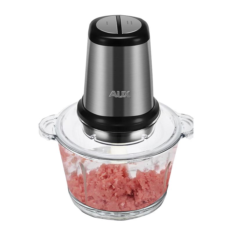 奥克斯AUX 绞肉机快慢双档不锈钢机身强劲动力家用多功能电动不锈钢碎菜绞馅搅肉搅拌机料理机 玻璃碗+2刀头