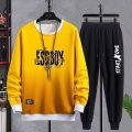 卫衣男秋新款韩版圆领印花时尚潮流潮流帅气上衣_839_895 L Y02套装B0Y-黄色