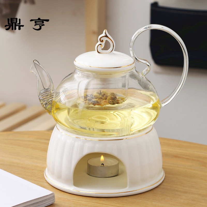 鼎亨简约花果茶具套装蜡烛加热玻璃陶瓷煮水果花茶具下午茶壶茶杯