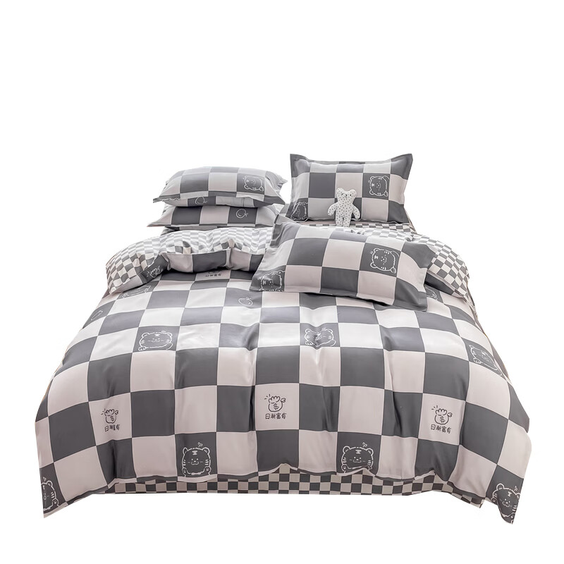 优福安达CP2024002 加厚磨毛三件套 床单款 灰格熊 套