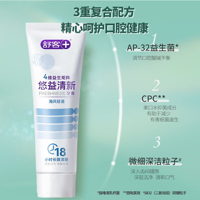 舒客+悠净清新益生菌牙膏(清悦鲜果)120克 * 3高清大图