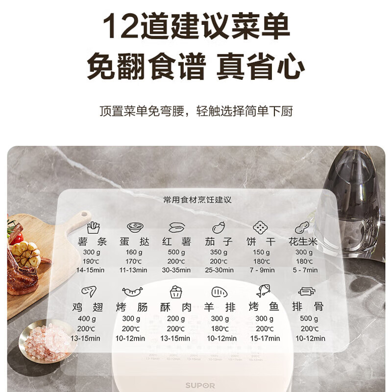 苏泊尔(SUPOR) KJ42D610 空气炸锅 家用煎烤机 轻音运作蒸气嫩炸 双旋钮控温调时 12道建议菜单高清大图