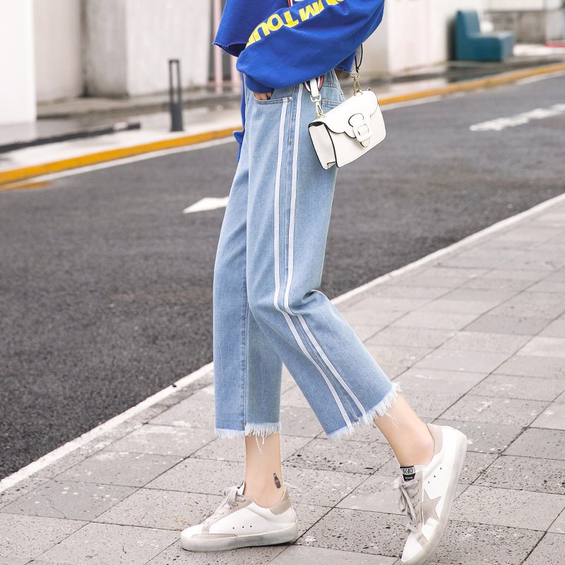 休闲牛仔裤女春秋韩版潮学生bf原宿直筒复古宽松阔腿九分裤子