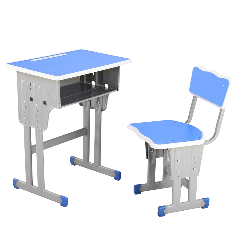 阿拉贡中小学生课桌椅学校培训班辅导班课桌升降儿童书桌学习课桌椅套装【工厂现做 7天内发货】 单人蓝白包边双柱靠背款