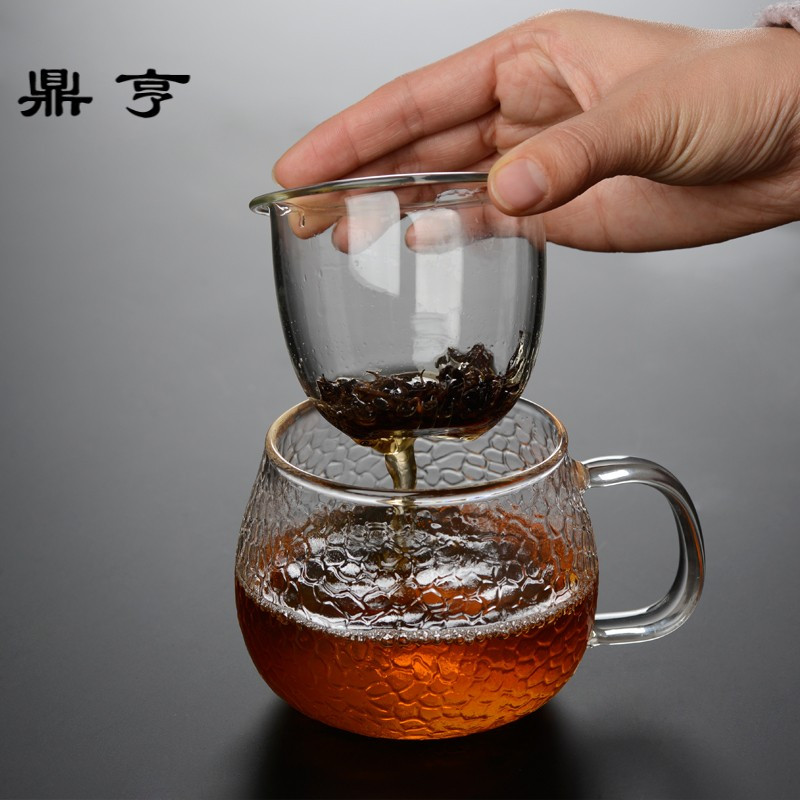 鼎亨玻璃茶具锤纹加厚耐热玻璃过滤办公室大号泡茶杯子带盖花茶茶