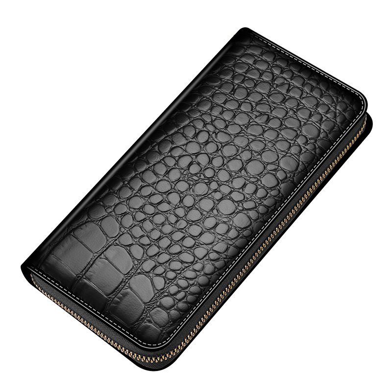 新款拉链长款钱包防摔溅水容量大好典范紧致缝线质感 PVC款-鳄鱼纹黑色