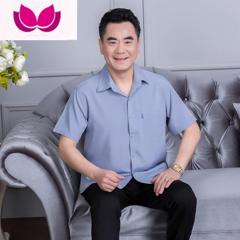 七斓中老年男士短袖衬衫夏季薄款休闲宽松父亲衬衣老人爸爸装半袖上衣