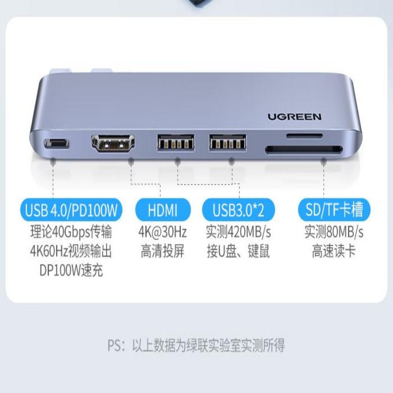 绿联 转换器/扩展坞 Type-C扩展坞多USB 4K60Hz转换HDMI转接头电脑 USB3.0 灰色 1个高清大图