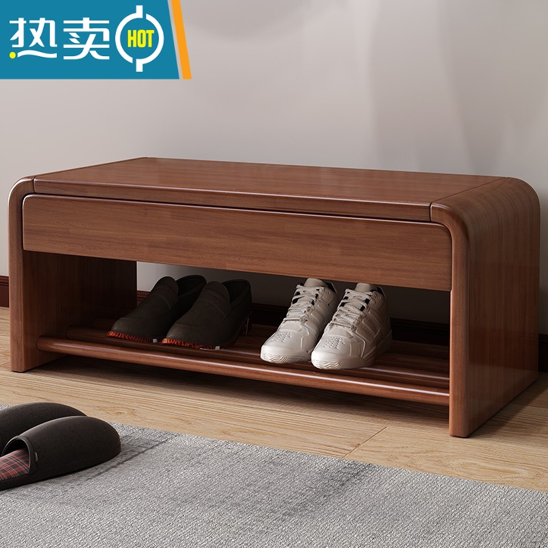 敬平实木换鞋凳鞋架一体家用门口入户可坐式带抽箱收纳鞋凳坐凳穿鞋凳高清大图