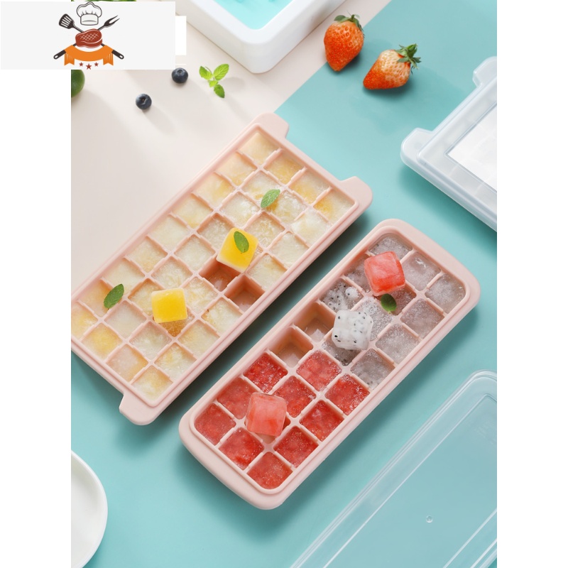食品级硅胶冰格模具创意家用冻冰块冰球制冰盒小冰袋磨具器 敬平 24格+冰夹[藕粉色]食品健康硅胶高清大图