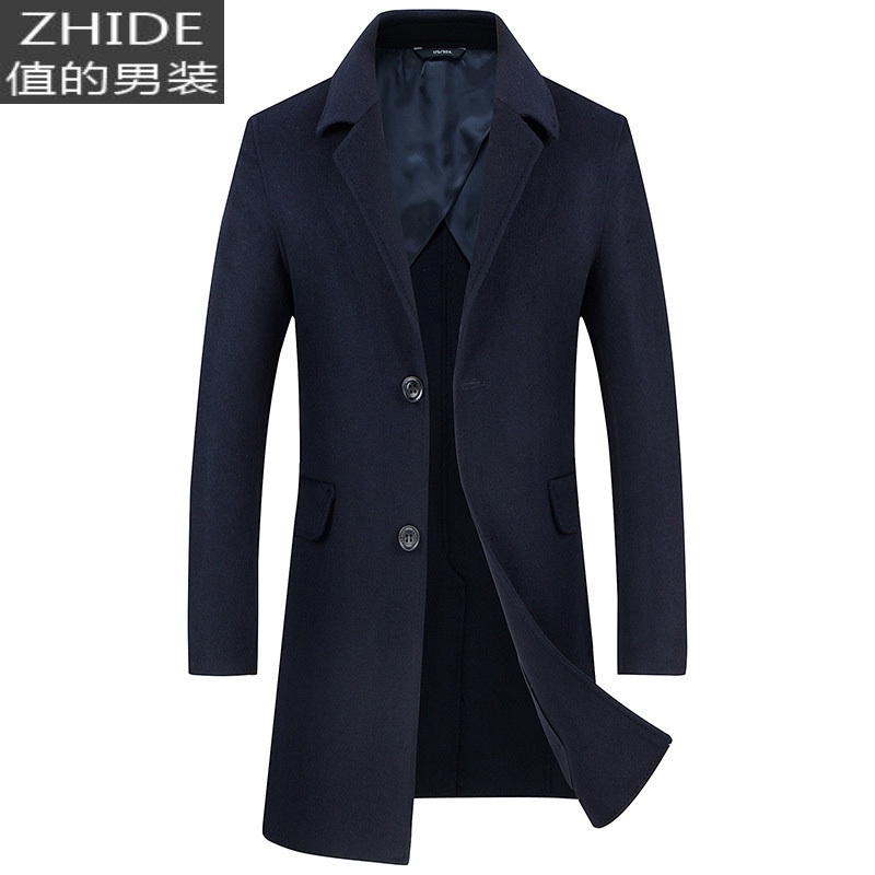 suntek秋冬季男士大衣双面尼中长款潮流毛呢风衣商务休闲翻领妮子外套